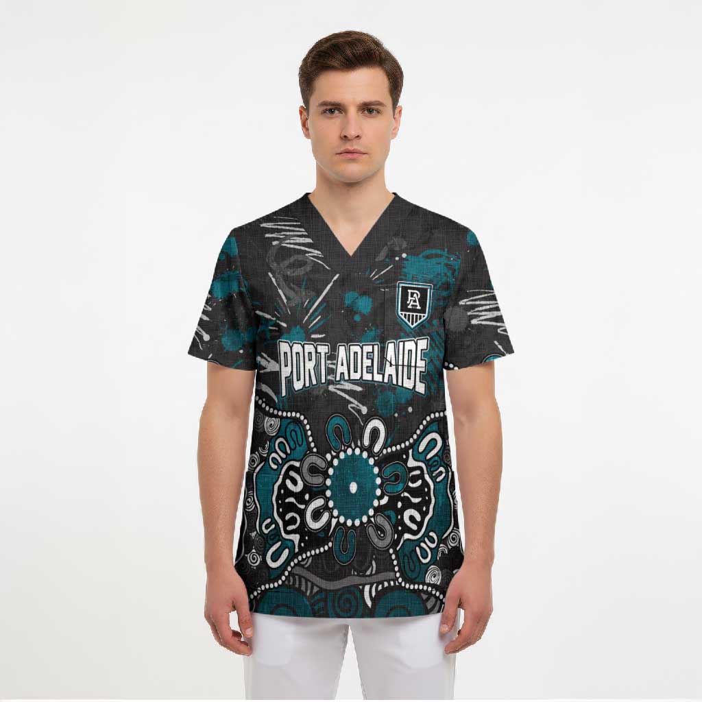 Personalized Port Adelaide Power Scrub Top Aboriginal Dot Painting Graffiti Style