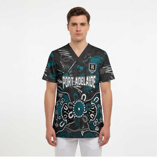 Personalized Port Adelaide Power Scrub Top Aboriginal Dot Painting Graffiti Style