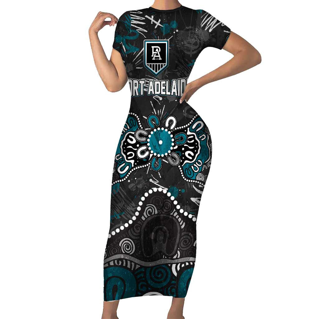 Personalized Port Adelaide Power Short Sleeve Bodycon Dress Aboriginal Dot Painting Graffiti Style