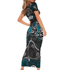 Personalized Port Adelaide Power Short Sleeve Bodycon Dress Aboriginal Dot Painting Graffiti Style