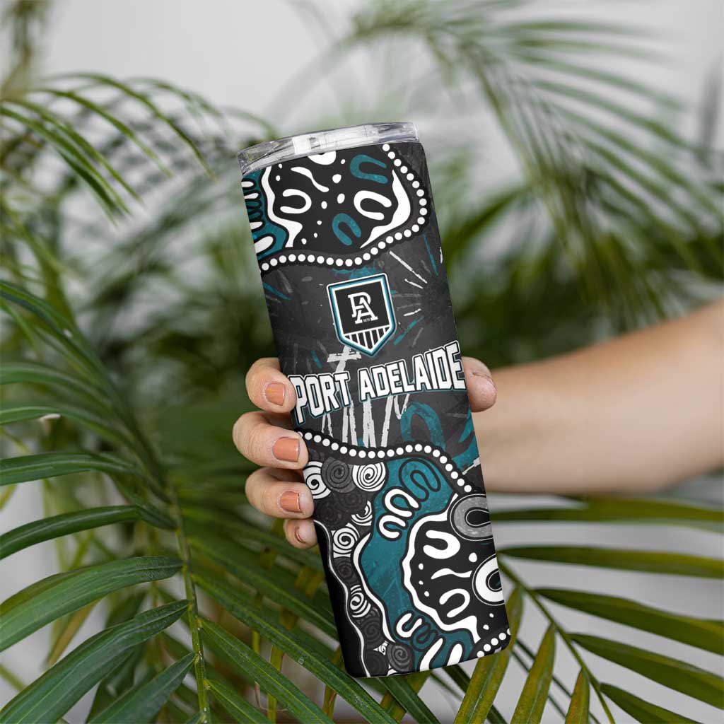 Personalized Port Adelaide Power Skinny Tumbler Aboriginal Dot Painting Graffiti Style