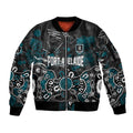 Personalized Port Adelaide Power Sleeve Zip Bomber Jacket Aboriginal Dot Painting Graffiti Style