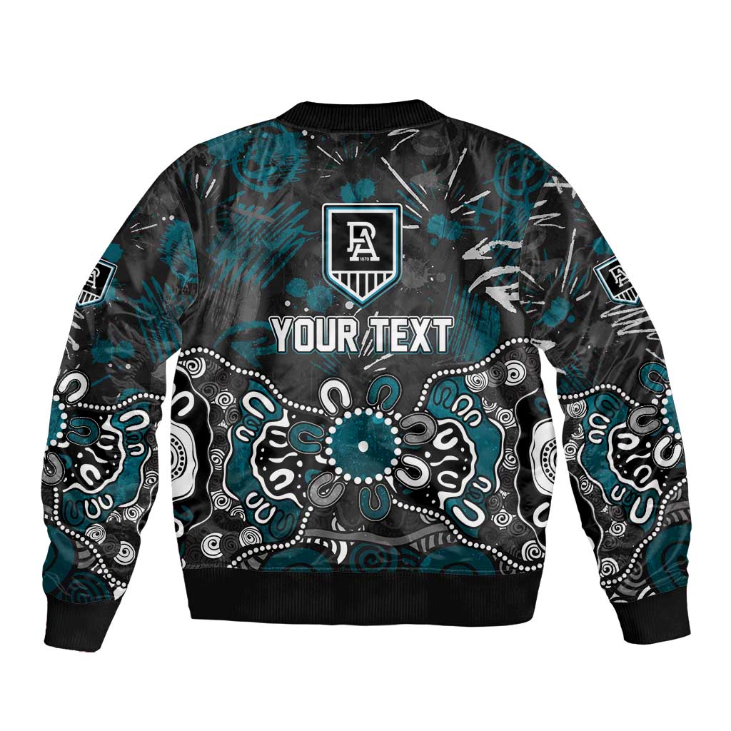 Personalized Port Adelaide Power Sleeve Zip Bomber Jacket Aboriginal Dot Painting Graffiti Style
