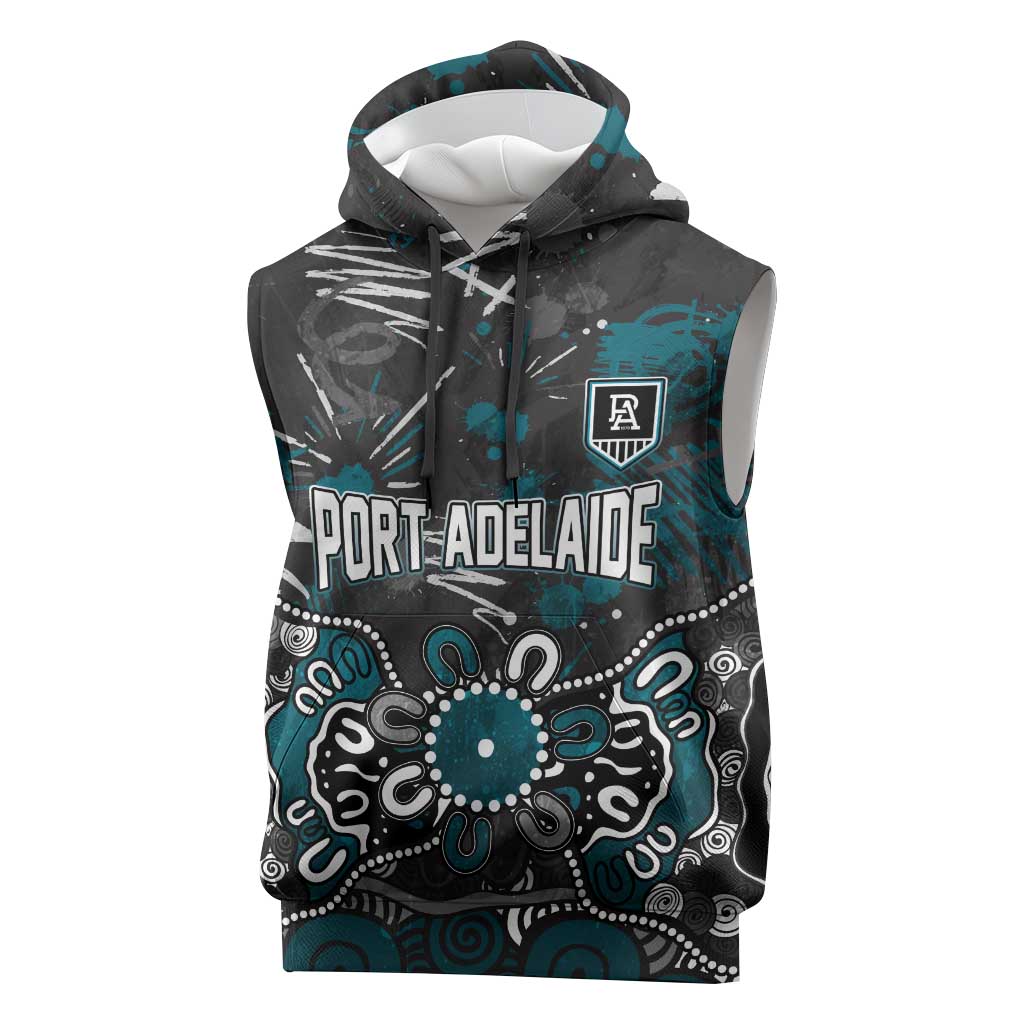 Personalized Port Adelaide Power Sleeveless Hoodie Aboriginal Dot Painting Graffiti Style