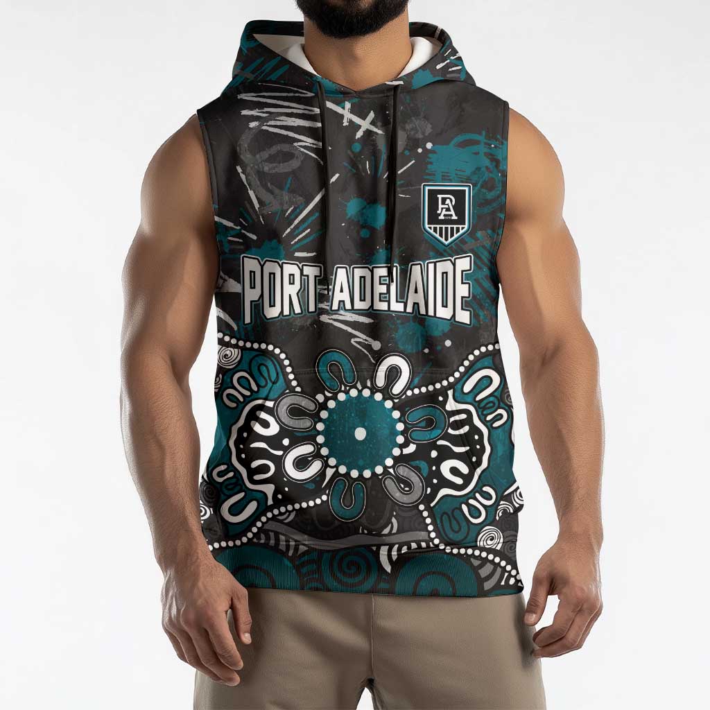Personalized Port Adelaide Power Sleeveless Hoodie Aboriginal Dot Painting Graffiti Style