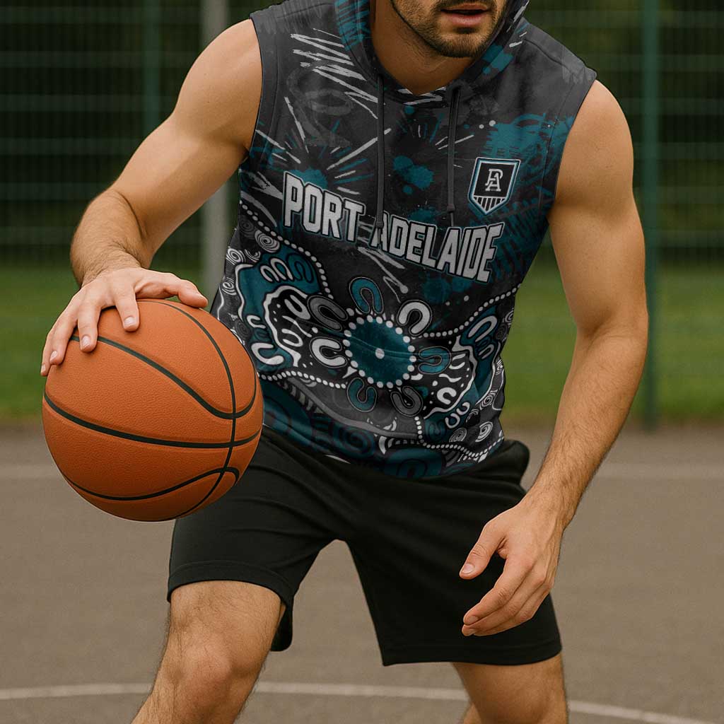Personalized Port Adelaide Power Sleeveless Hoodie Aboriginal Dot Painting Graffiti Style
