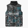 Personalized Port Adelaide Power Sleeveless Puffer Jacket Aboriginal Dot Painting Graffiti Style