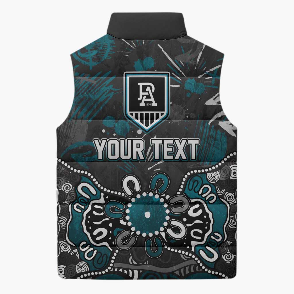 Personalized Port Adelaide Power Sleeveless Puffer Jacket Aboriginal Dot Painting Graffiti Style
