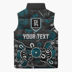 Personalized Port Adelaide Power Sleeveless Puffer Jacket Aboriginal Dot Painting Graffiti Style