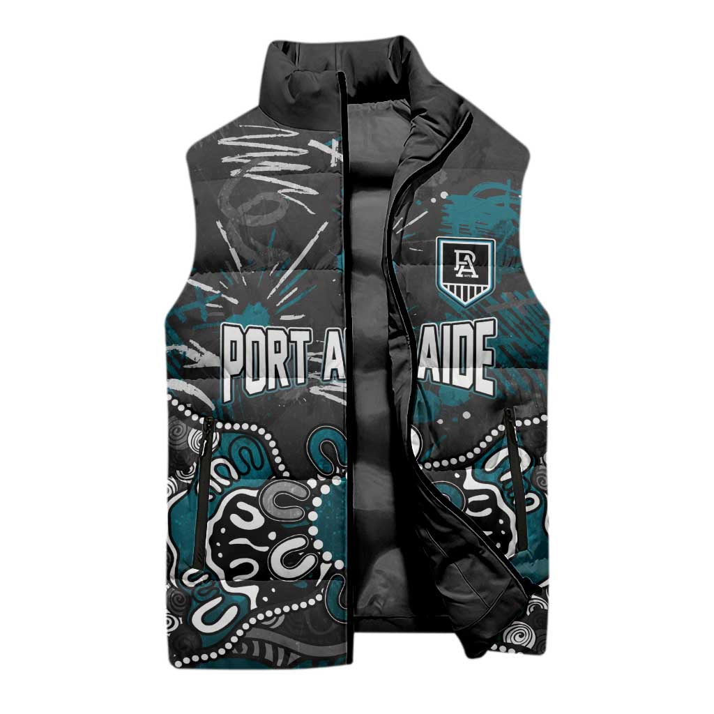 Personalized Port Adelaide Power Sleeveless Puffer Jacket Aboriginal Dot Painting Graffiti Style