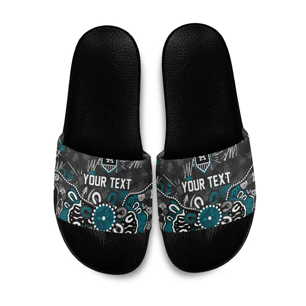Personalized Port Adelaide Power Slide Sandals Aboriginal Dot Painting Graffiti Style