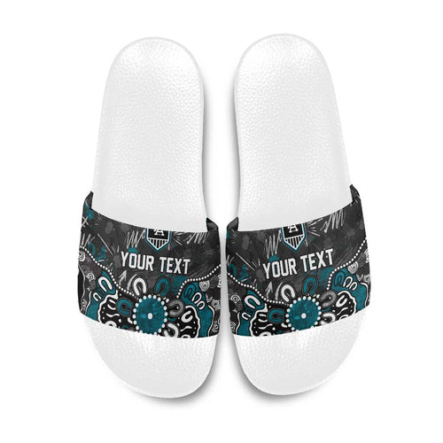 Personalized Port Adelaide Power Slide Sandals Aboriginal Dot Painting Graffiti Style