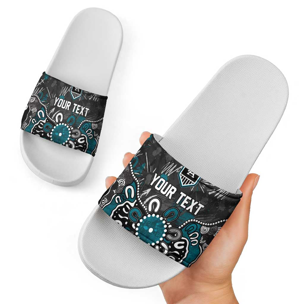 Personalized Port Adelaide Power Slide Sandals Aboriginal Dot Painting Graffiti Style
