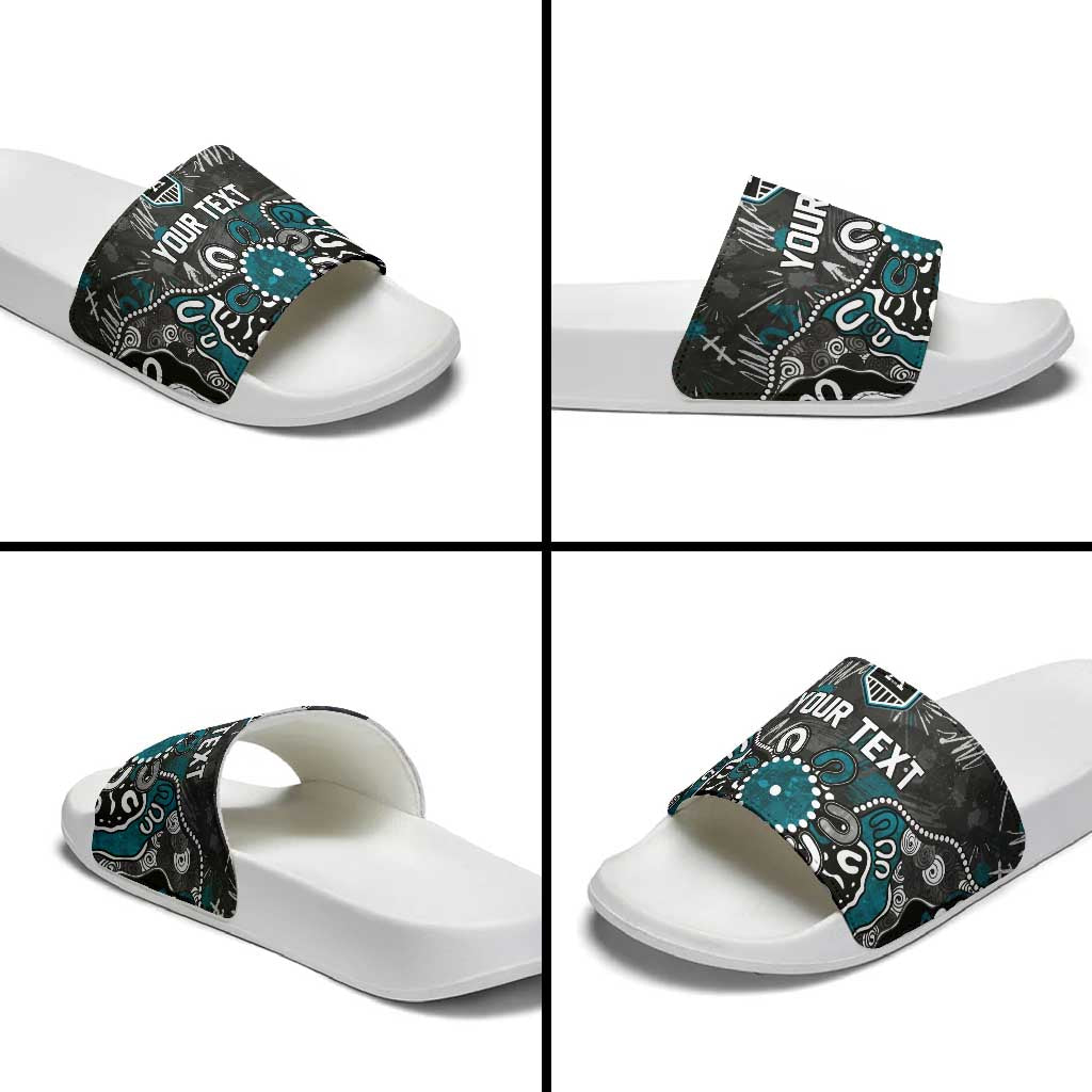 Personalized Port Adelaide Power Slide Sandals Aboriginal Dot Painting Graffiti Style