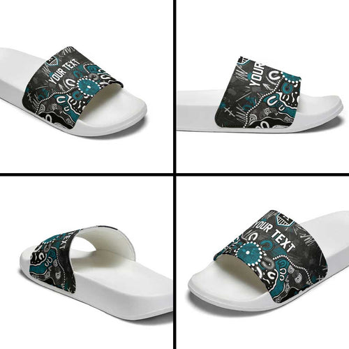 Personalized Port Adelaide Power Slide Sandals Aboriginal Dot Painting Graffiti Style