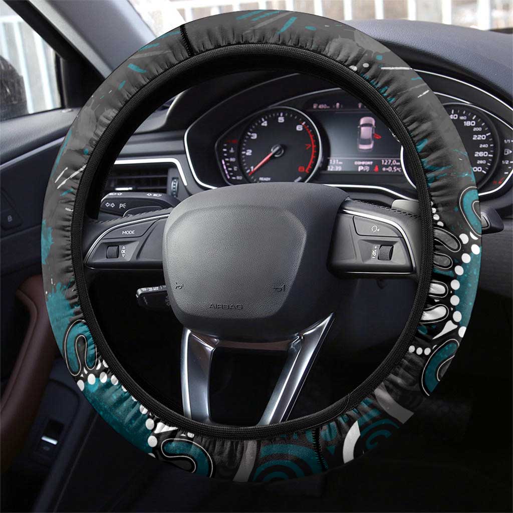 Port Adelaide Power Steering Wheel Cover Aboriginal Dot Painting Graffiti Style