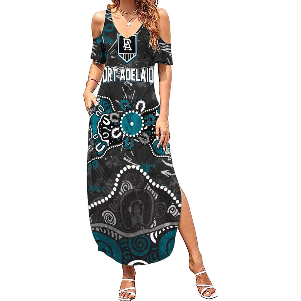 Personalized Port Adelaide Power Summer Maxi Dress Aboriginal Dot Painting Graffiti Style