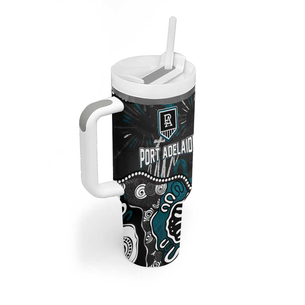 Personalized Port Adelaide Power Tumbler With Handle Aboriginal Dot Painting Graffiti Style