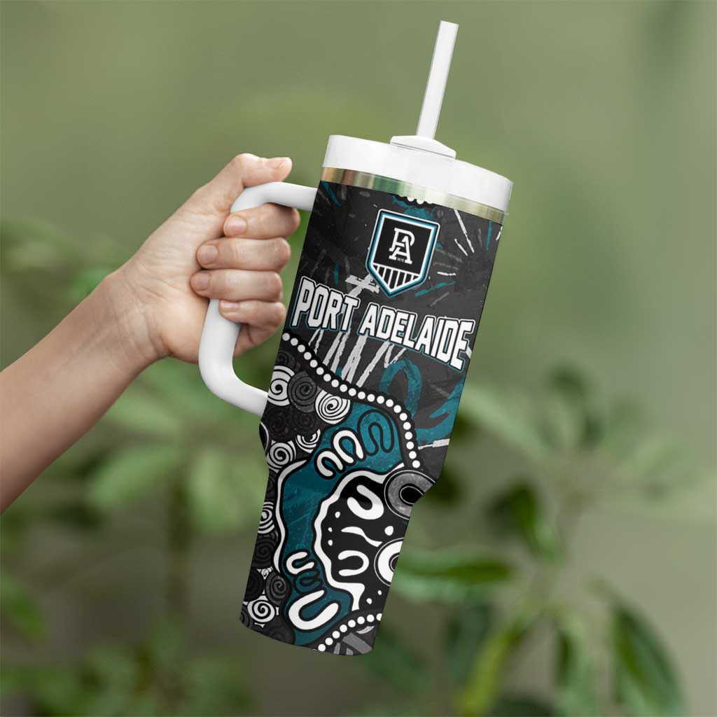 Personalized Port Adelaide Power Tumbler With Handle Aboriginal Dot Painting Graffiti Style