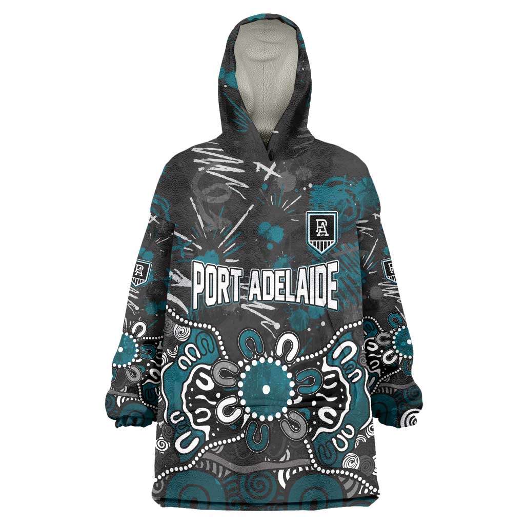 Personalized Port Adelaide Power Wearable Blanket Hoodie Aboriginal Dot Painting Graffiti Style