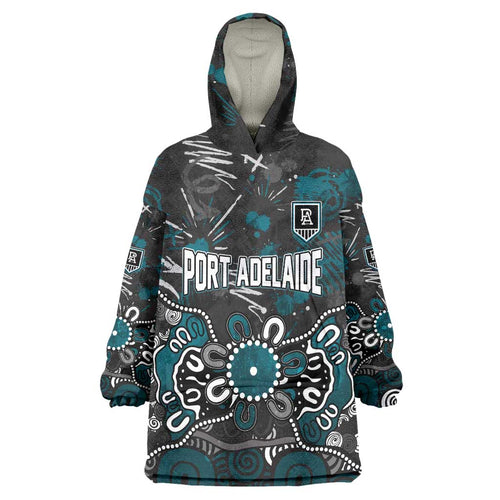 Personalized Port Adelaide Power Wearable Blanket Hoodie Aboriginal Dot Painting Graffiti Style