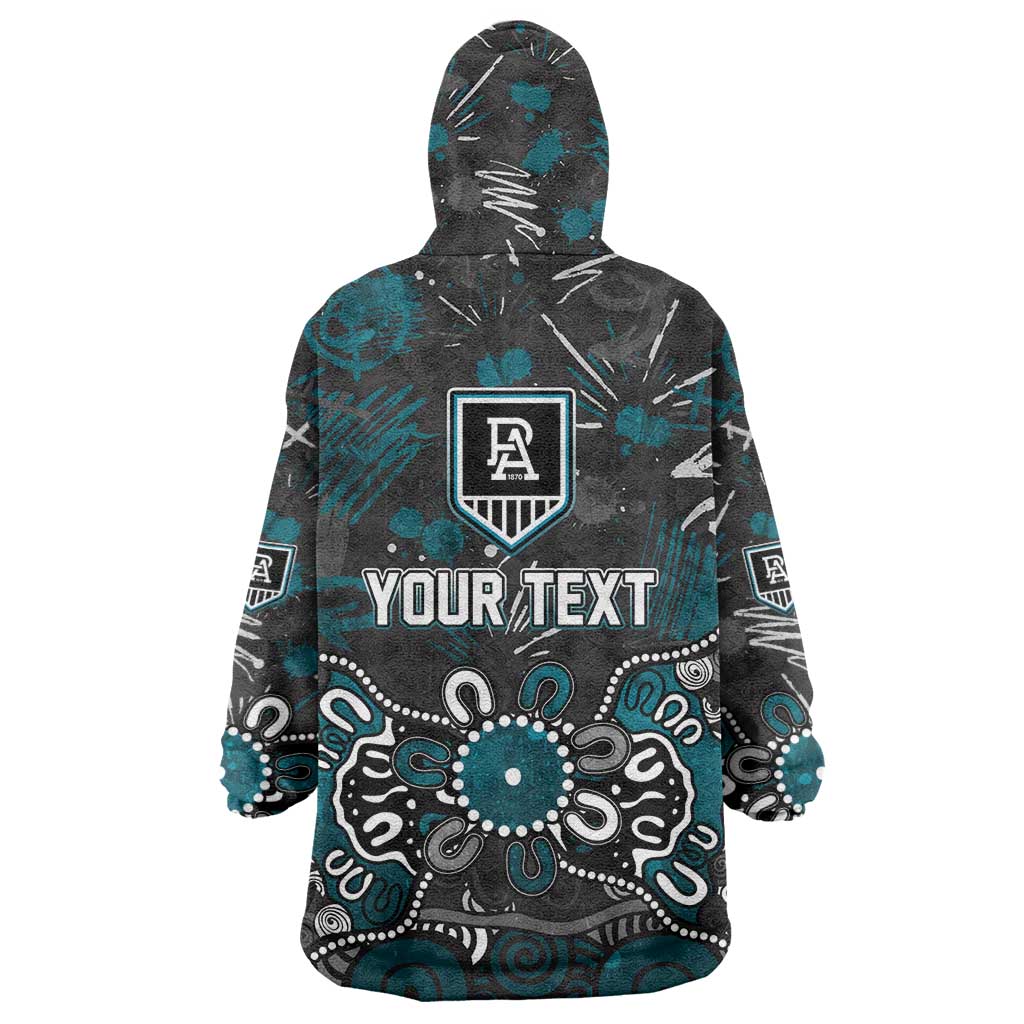 Personalized Port Adelaide Power Wearable Blanket Hoodie Aboriginal Dot Painting Graffiti Style