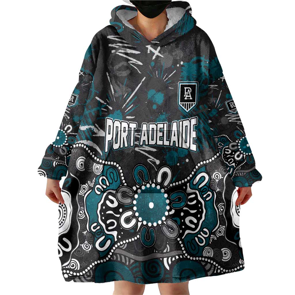 Personalized Port Adelaide Power Wearable Blanket Hoodie Aboriginal Dot Painting Graffiti Style