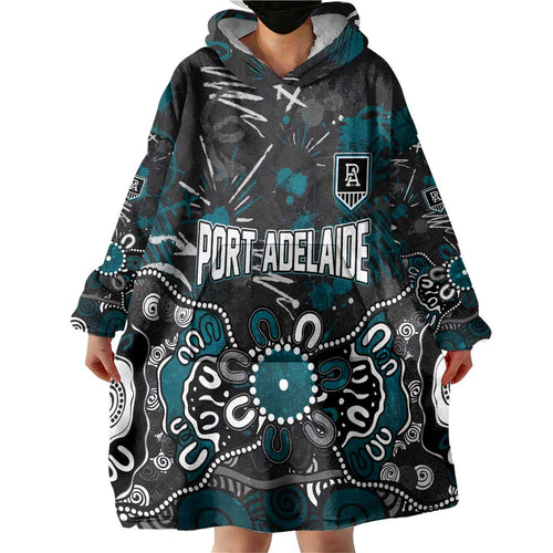 Personalized Port Adelaide Power Wearable Blanket Hoodie Aboriginal Dot Painting Graffiti Style