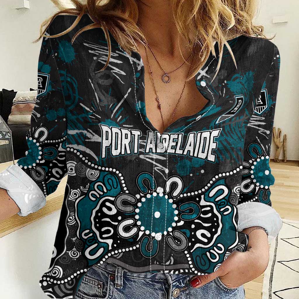 Personalized Port Adelaide Power Women Casual Shirt Aboriginal Dot Painting Graffiti Style