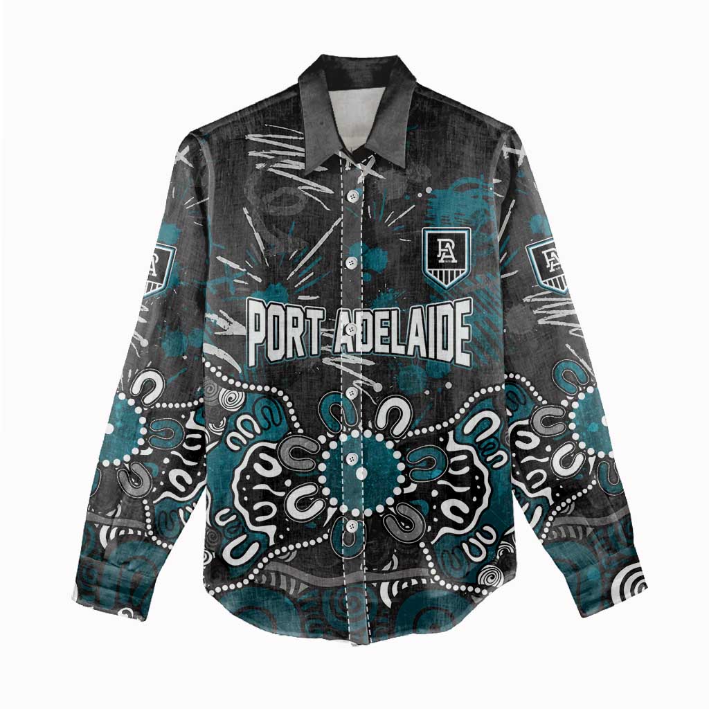 Personalized Port Adelaide Power Women Casual Shirt Aboriginal Dot Painting Graffiti Style