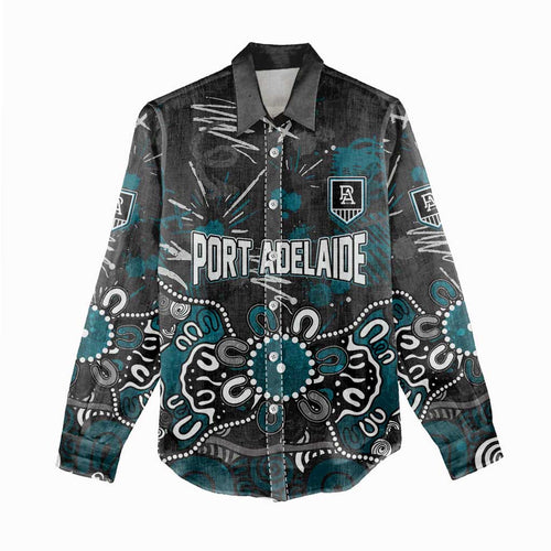 Personalized Port Adelaide Power Women Casual Shirt Aboriginal Dot Painting Graffiti Style