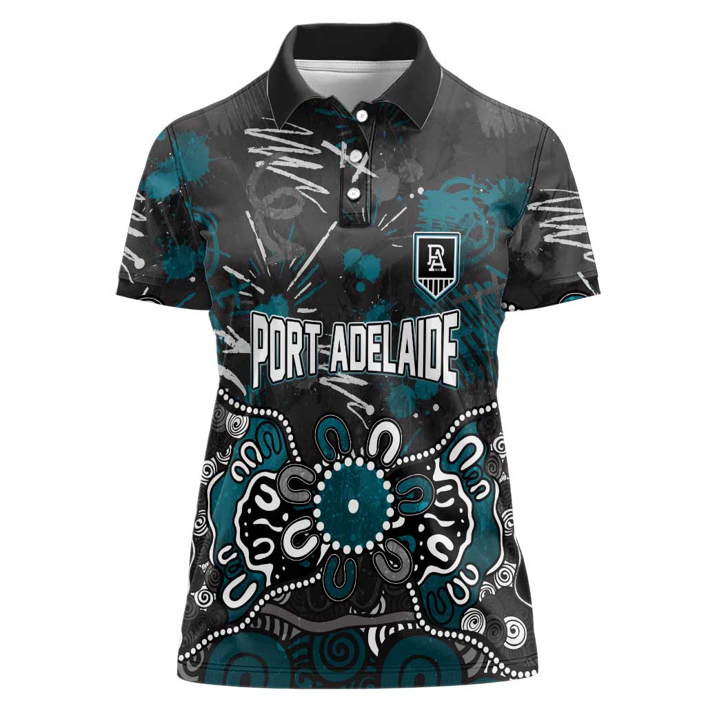 Personalized Port Adelaide Power Women Polo Shirt Aboriginal Dot Painting Graffiti Style