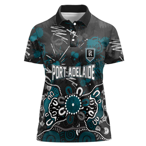 Personalized Port Adelaide Power Women Polo Shirt Aboriginal Dot Painting Graffiti Style