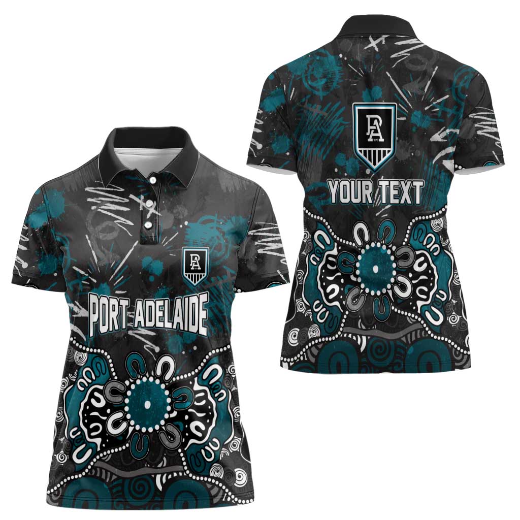 Personalized Port Adelaide Power Women Polo Shirt Aboriginal Dot Painting Graffiti Style