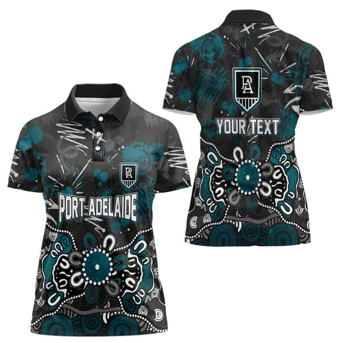 Personalized Port Adelaide Power Women Polo Shirt Aboriginal Dot Painting Graffiti Style