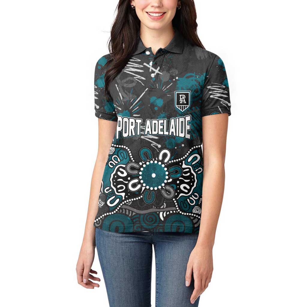 Personalized Port Adelaide Power Women Polo Shirt Aboriginal Dot Painting Graffiti Style