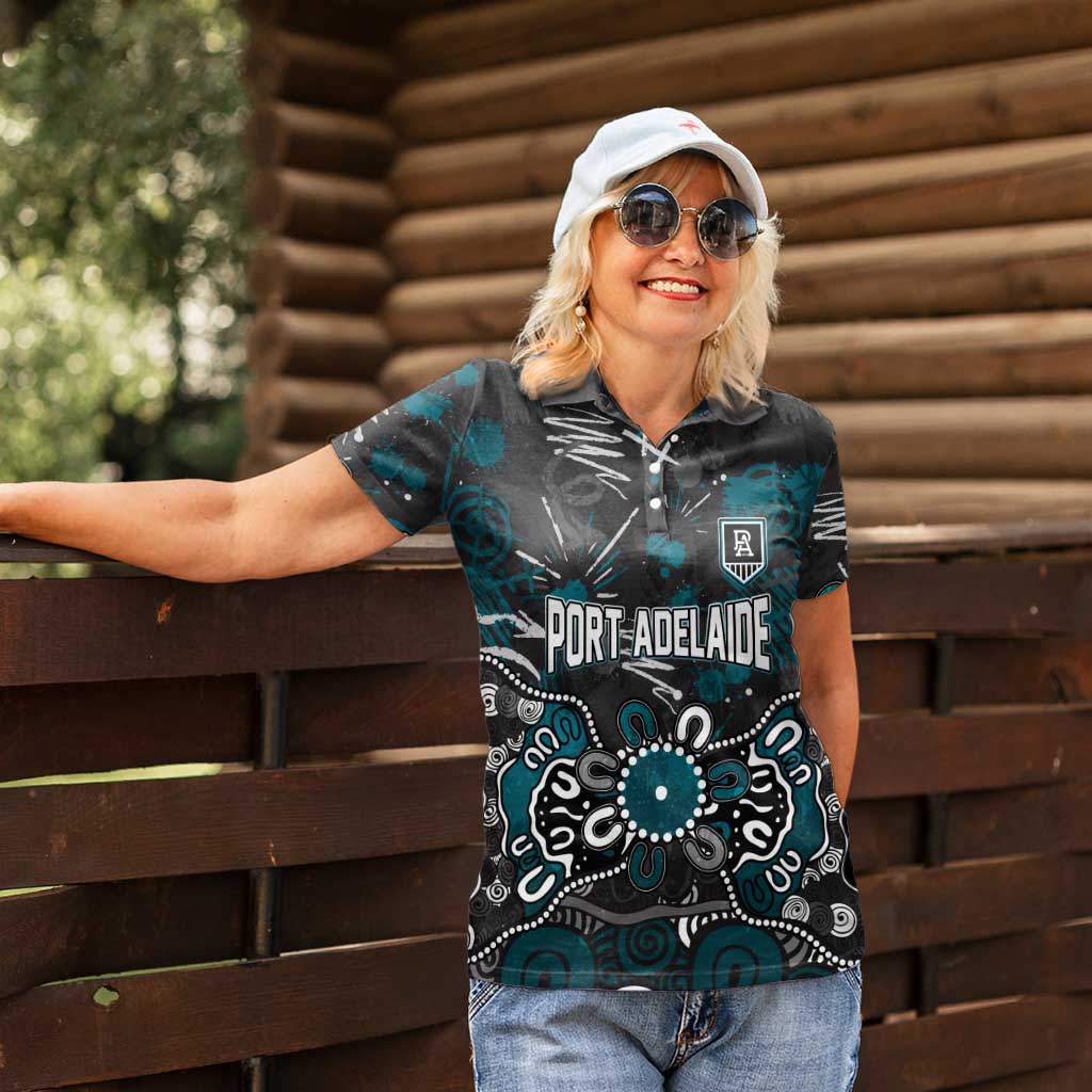 Personalized Port Adelaide Power Women Polo Shirt Aboriginal Dot Painting Graffiti Style
