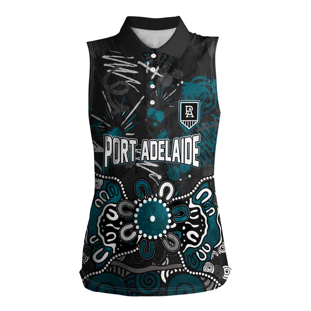 Personalized Port Adelaide Power Women Sleeveless Polo Shirt Aboriginal Dot Painting Graffiti Style