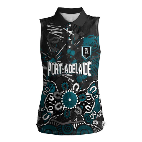 Personalized Port Adelaide Power Women Sleeveless Polo Shirt Aboriginal Dot Painting Graffiti Style