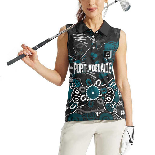 Personalized Port Adelaide Power Women Sleeveless Polo Shirt Aboriginal Dot Painting Graffiti Style