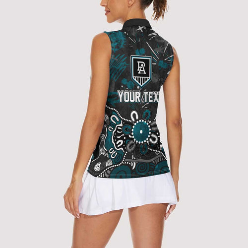 Personalized Port Adelaide Power Women Sleeveless Polo Shirt Aboriginal Dot Painting Graffiti Style