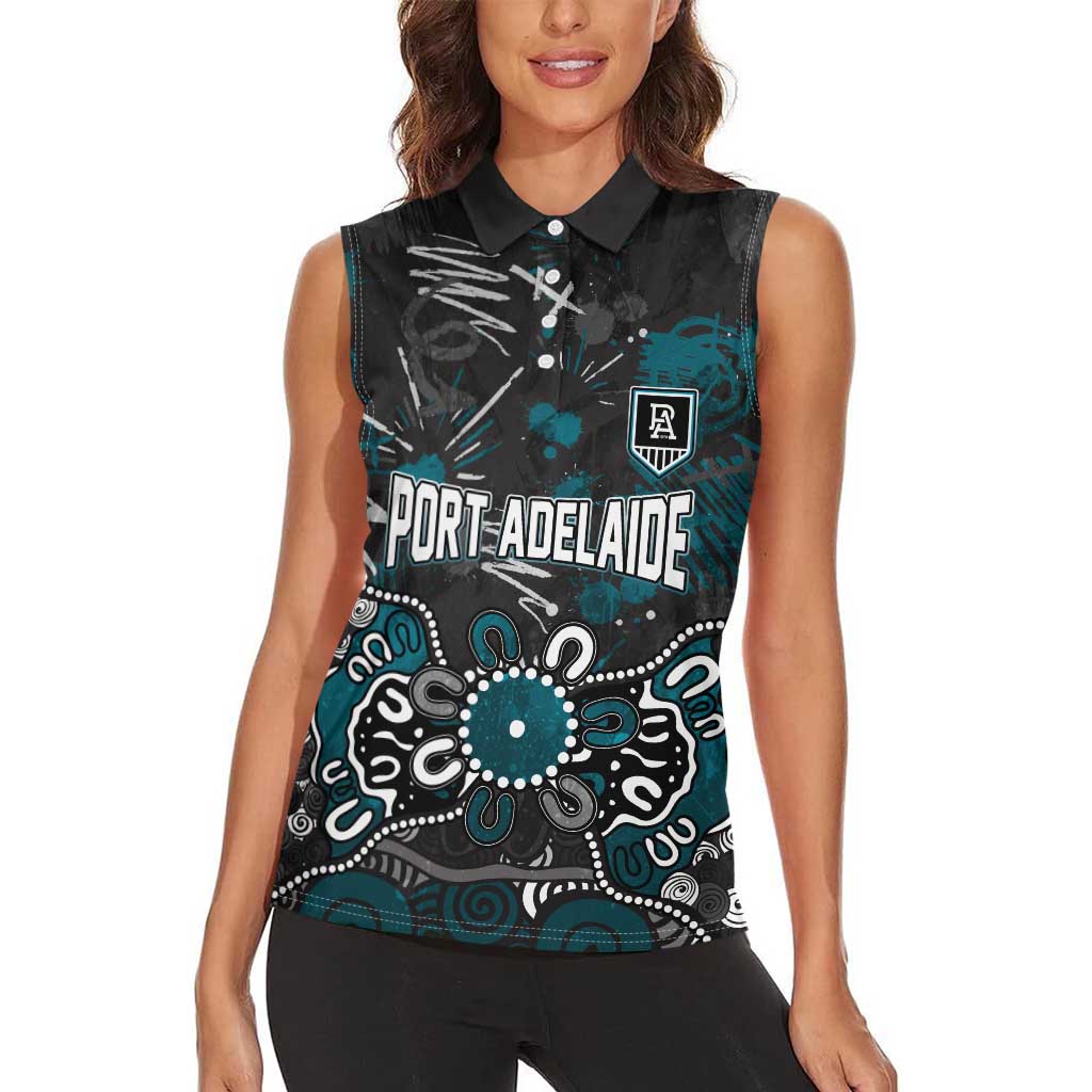 Personalized Port Adelaide Power Women Sleeveless Polo Shirt Aboriginal Dot Painting Graffiti Style
