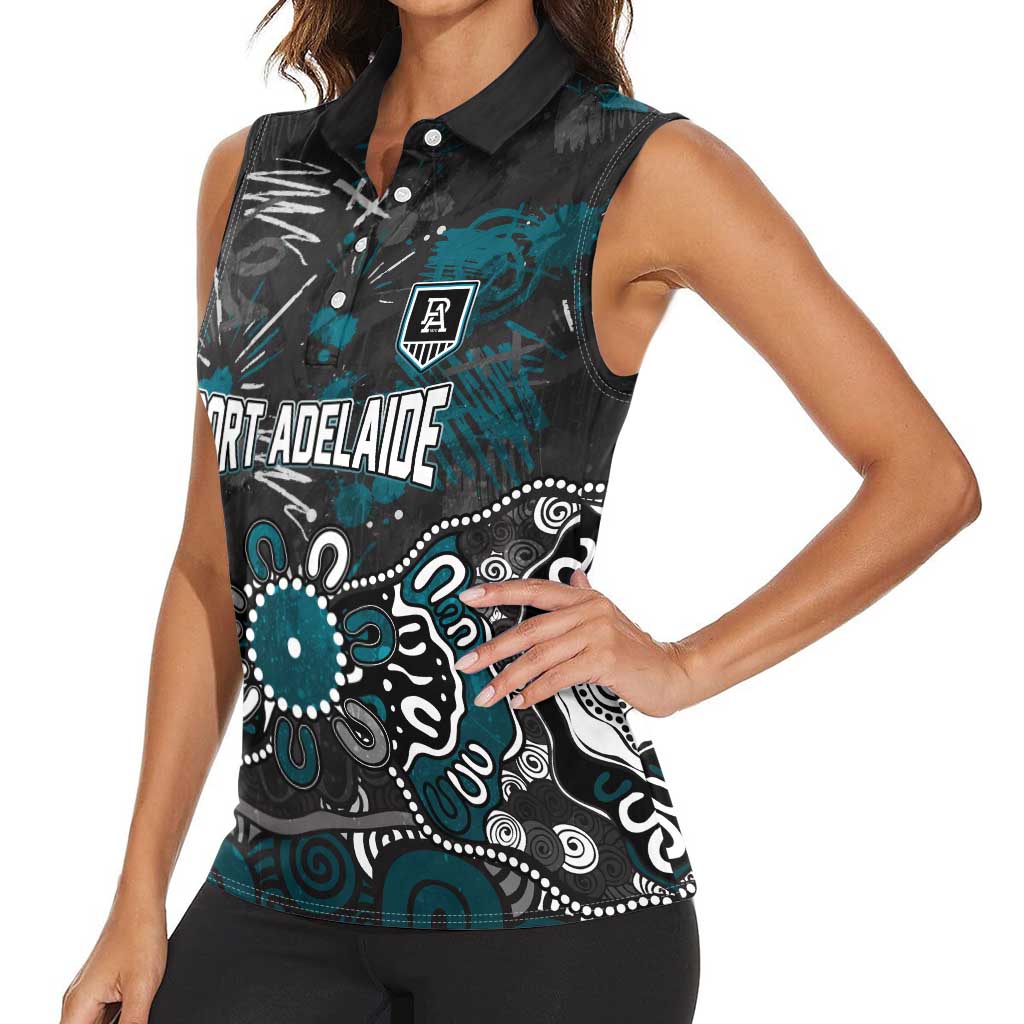 Personalized Port Adelaide Power Women Sleeveless Polo Shirt Aboriginal Dot Painting Graffiti Style