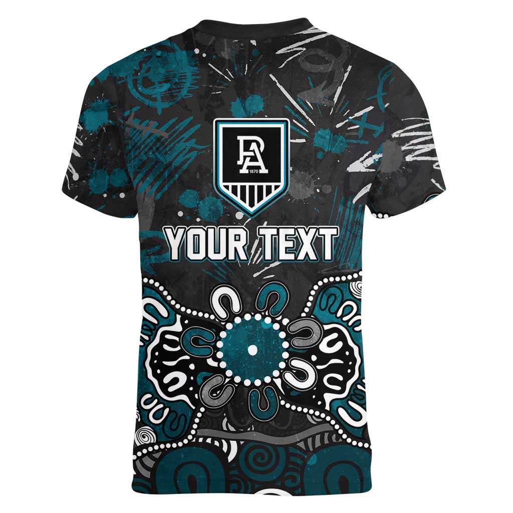 Personalized Port Adelaide Power Women V-Neck T-Shirt Aboriginal Dot Painting Graffiti Style