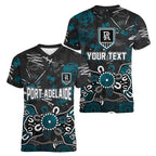 Personalized Port Adelaide Power Women V-Neck T-Shirt Aboriginal Dot Painting Graffiti Style