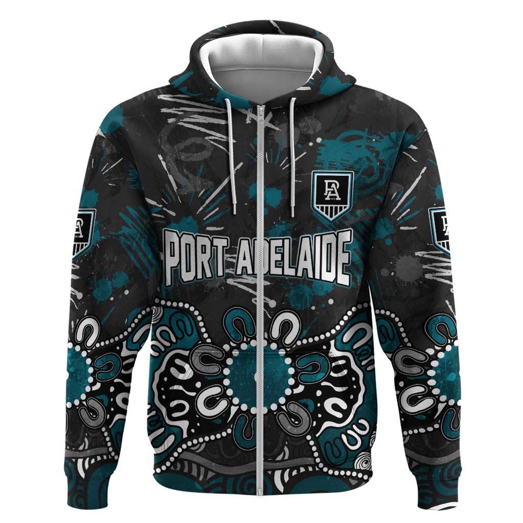 Personalized Port Adelaide Power Zip Hoodie Aboriginal Dot Painting Graffiti Style