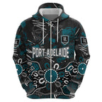 Personalized Port Adelaide Power Zip Hoodie Aboriginal Dot Painting Graffiti Style