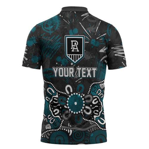 Personalized Port Adelaide Power Zipper Polo Shirt Aboriginal Dot Painting Graffiti Style