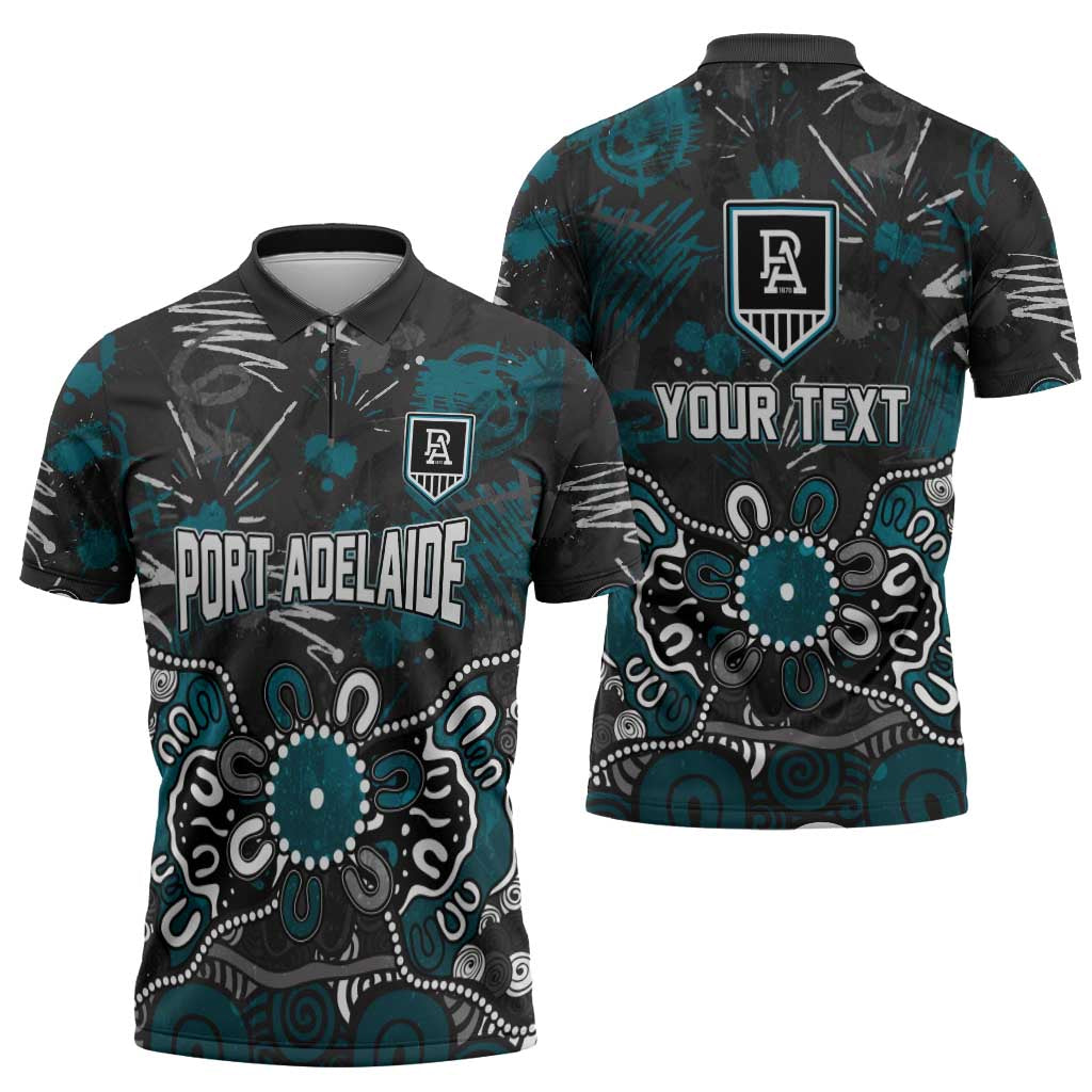 Personalized Port Adelaide Power Zipper Polo Shirt Aboriginal Dot Painting Graffiti Style