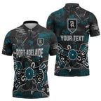 Personalized Port Adelaide Power Zipper Polo Shirt Aboriginal Dot Painting Graffiti Style